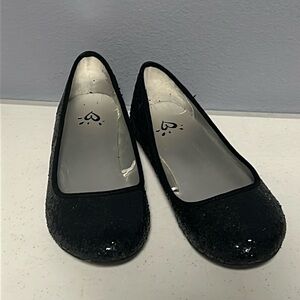 Justice Sz 7.5 Sparkly Black Glitter Ballet Flat Shoes